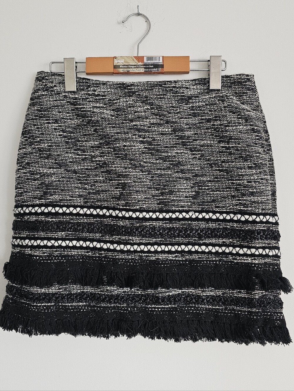 H&M Black and White Fringe Tweed Mini Skirt